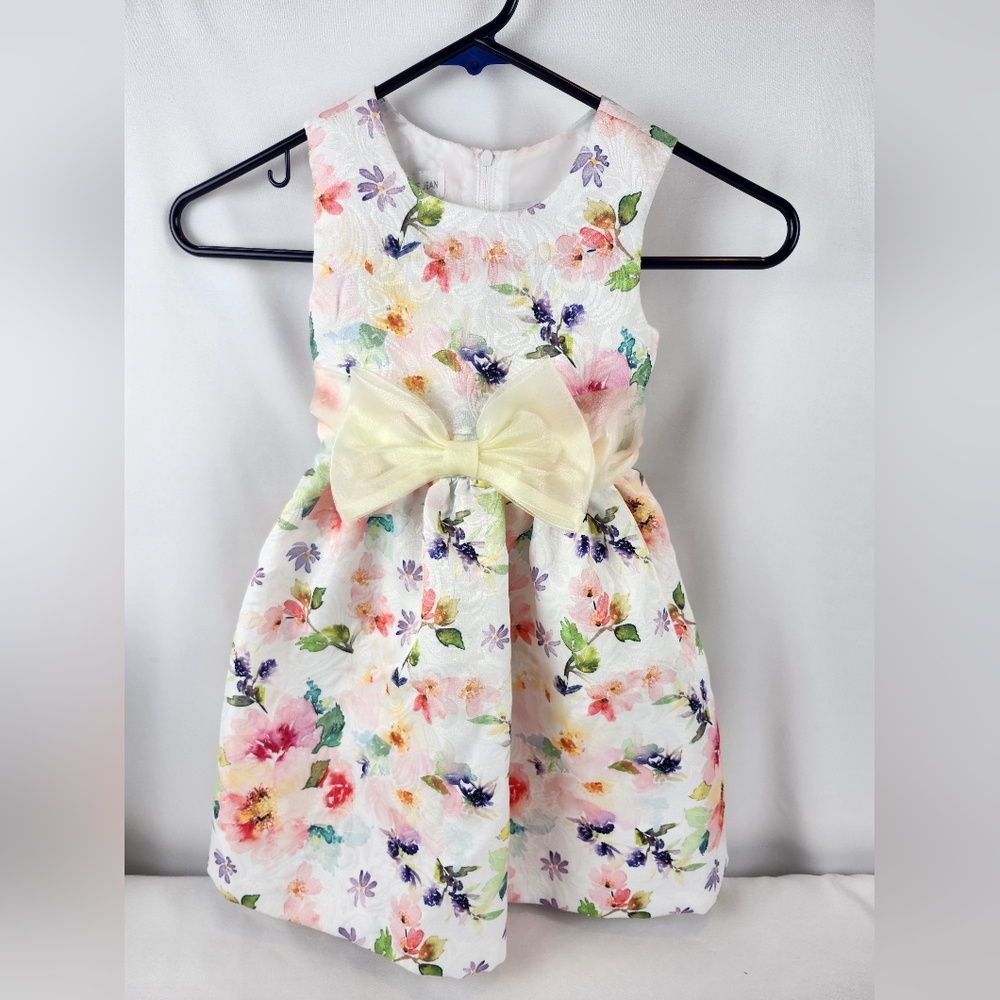 Bonnie Jean Easter Holiday Spring Floral Yellow Bow Dress 4T Toddlee